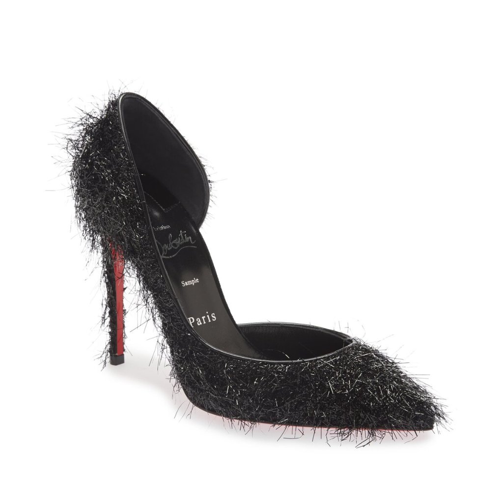 Christian Louboutin Iriza 100 Yeti Lurex Fuzzy Half D'orsay Heel Pump Shoes